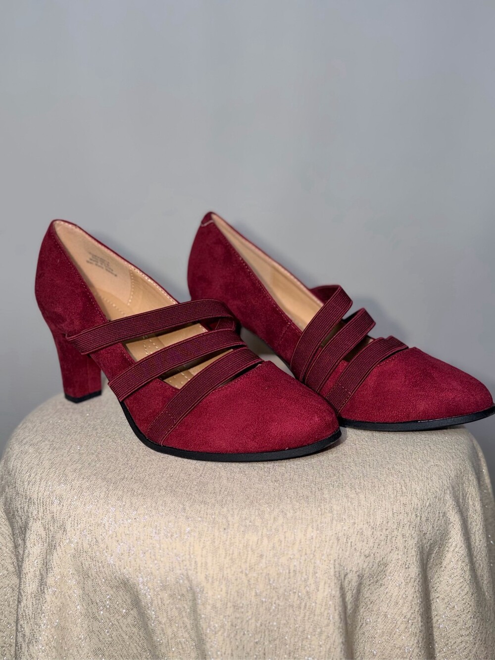 Journee Collection Loren Burgundy Faux Suede Multi-Strap Block Heels - Size 8